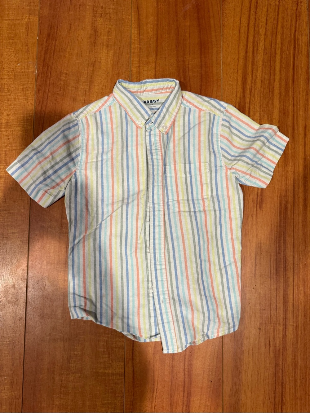 Old Navy Multicolor Pastel Striped Short-Sleeve Button-Down Shirt